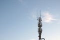 Cellular tower against the blue sky. Modern technologies. Royalty Free Stock Photo