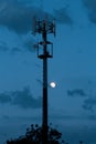 Cellular tower and Sunset. Equipment for relaying cellular and mobile signal.