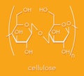 Cellulose, chemical structure. Main component of cotton fiber, wood, paper, etc. Skeletal formula.