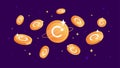 Celsius CEL coins falling from the sky. CEL cryptocurrency concept banner background
