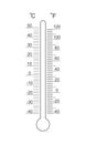 Celsius and Fahrenheit meteorological thermometer degree scale with glass tube silhouette. Template for outdoor