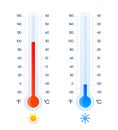 Celsius and Fahrenheit meteorological thermometers measure heat and cold. Instruments for measuring. Thermometer