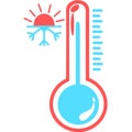 Celsius or fahrenheit meteorology thermometers measuring heat and cold, vector illustration. Thermometer equipment showing hot or Royalty Free Stock Photo