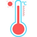 Celsius or fahrenheit meteorology thermometers measuring heat and cold, vector illustration. Thermometer equipment showing hot or Royalty Free Stock Photo