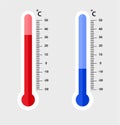 Celsius meteorology thermometers measuring. heat and cold, vector illustration. Thermometer equipment showing hot or