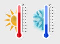 Celsius meteorology thermometers measuring. heat and cold, vector illustration. Thermometer equipment showing hot or Royalty Free Stock Photo