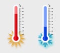 Celsius meteorology thermometers measuring. heat and cold, vector illustration. Thermometer equipment showing hot or