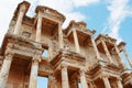 Celsus libraries against the blue sky in Ephesus, Turkey Royalty Free Stock Photo