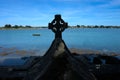 Celtic cross on the bay of the Etel river Ria d`Etel Brittany, France