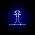 celtic cross, death outline blue neon icon. detailed set of death illustrations icons. can be used for web, logo, mobile app, UI, Royalty Free Stock Photo