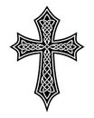 Celtic Cross with Intricate Knotwork Pattern in Black and White Royalty Free Stock Photo