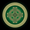 Celtic Black Cross on dark green background. Religion symbol. Irish traditional knots Royalty Free Stock Photo