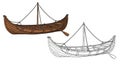 Celtic Currach Boat Coloring Page with Realistic and Outline Historical Format Royalty Free Stock Photo