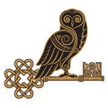 The Celtic design. Owl and key in the Celtic style, a symbol of wisdom Royalty Free Stock Photo