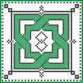 Celtic endless knot in rosette shape in black and green cross stitch pattern on white and black background inspired by St patrick Royalty Free Stock Photo