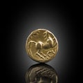 Celtic gold stater. Old Celtic coin showing horse, exposed on bl