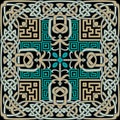 Celtic greek arabesque style seamless pattern with square ornamental frame. Colorful celtic knots vector background. Repeat