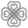 Celtic heart knot in the shape of a clover leaf bringing good luck and love vector knitted heart knot