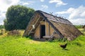 Celtic house with straw thatched roof at Celtic open air museum in Nasavrky, Czech republic
