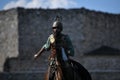 Celtic knight riding horses in traditional costume