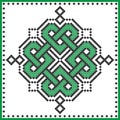 Celtic knot in cross stitch in green black on white and green background inspired by Irish St Patrick`s day and ancient Scotland Royalty Free Stock Photo