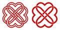 Celtic knot of red hearts in the shape of a flower, vector knot hearts symbol endless love mutual understanding and