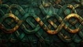 Celtic knotwork pattern with green and gold interlocking links Royalty Free Stock Photo