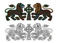 Celtic lions and cross design isolated on white background Royalty Free Stock Photo