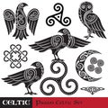 Celtic Magic set. Celtic horned Moon, Celtic Owl, Celtic Raven