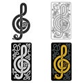 Celtic music note with curls. Stylish music club card.