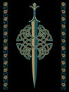 Celtic Scandinavian design. Celtic sword and Celtic Scandinavian ornaments, vector illustration