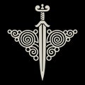 Celtic Scandinavian design. Viking sword and ancient Celtic pattern