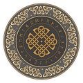 Celtic shield, decorated with a ancient European pattern and scandinavian runes