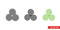 Celtic spiral icon of 3 types color, black and white, outline. Isolated vector sign symbol