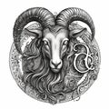 Celtic-style black and white zodiac sign Capricorn created with generative AI technology