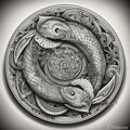 Celtic-style black and white zodiac sign Pisces created with generative AI technology