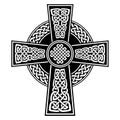 Celtic style Cross with endless knots patterns in white and black with stroke elements inspired by Irish St Patrick`s Day