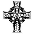Celtic style Cross with eternity knots patterns in white and black with stroke elements and surrounding rounded knot elements