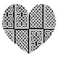 Celtic style heart with eternity knot base patterns filling in black and white inspired by Irish St Patricks Day, and Irish