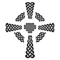 Celtic style knotted Cross with eternity knot patterns in white and black with surrounding rounded knot ring elements