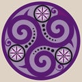 Celtic Symbol - Celtic Knot and Triskelion Circle - Trinity - Sacred Geometry - Energy Dots and Dharma Wheel Violet and Purple