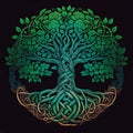 Celtic Tree of Life and Death Symbol in Vivid Emerald Colors, generative ai Royalty Free Stock Photo