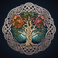 A celtic tree of life with flowers in the center