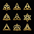 Celtic Triangle Knots Nine Symbols Golden Black