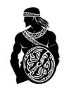 Celtic Warrior Silhouette with Shield and Ornate Patterns for Design and Tattoo Use Royalty Free Stock Photo