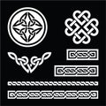 Celtic white knots, braids and patterns on black background Royalty Free Stock Photo