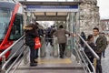 Cemberlitas tram station with turnstile entrance is located on Yeniceriler street near Column of Constantine, Istanbul