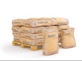 Cement in bags on pallet, 3D rendering Royalty Free Stock Photo