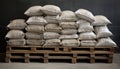 Cement bags on pallets generative AI Royalty Free Stock Photo
