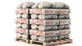 Cement bags stack on pallet isolated on white. generative ai Royalty Free Stock Photo